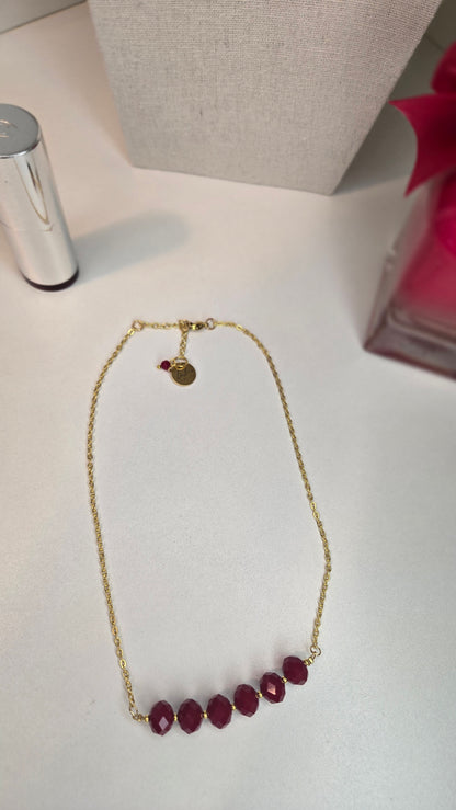 Ruby Crystal Chain Necklace with faceted ruby-red crystal beads on a gold-tone chain, view 11