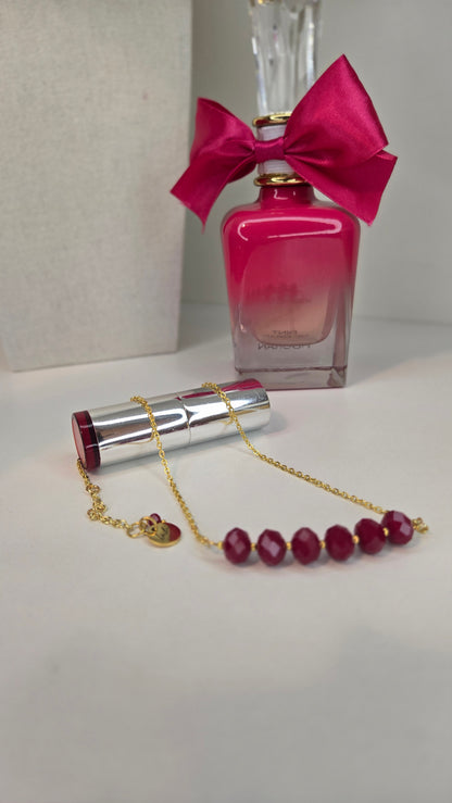 Ruby Crystal Chain Necklace with faceted ruby-red crystal beads on a gold-tone chain, view 14