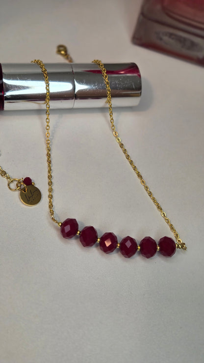 Ruby Crystal Chain Necklace with faceted ruby-red crystal beads on a gold-tone chain, view 16
