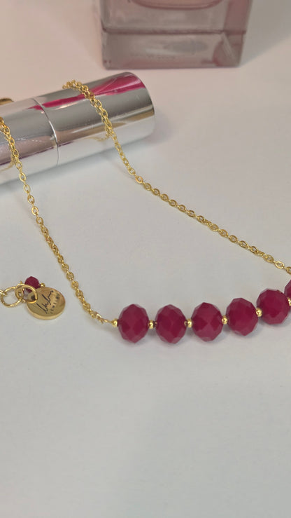 Ruby Crystal Chain Necklace with faceted ruby-red crystal beads on a gold-tone chain, view 17