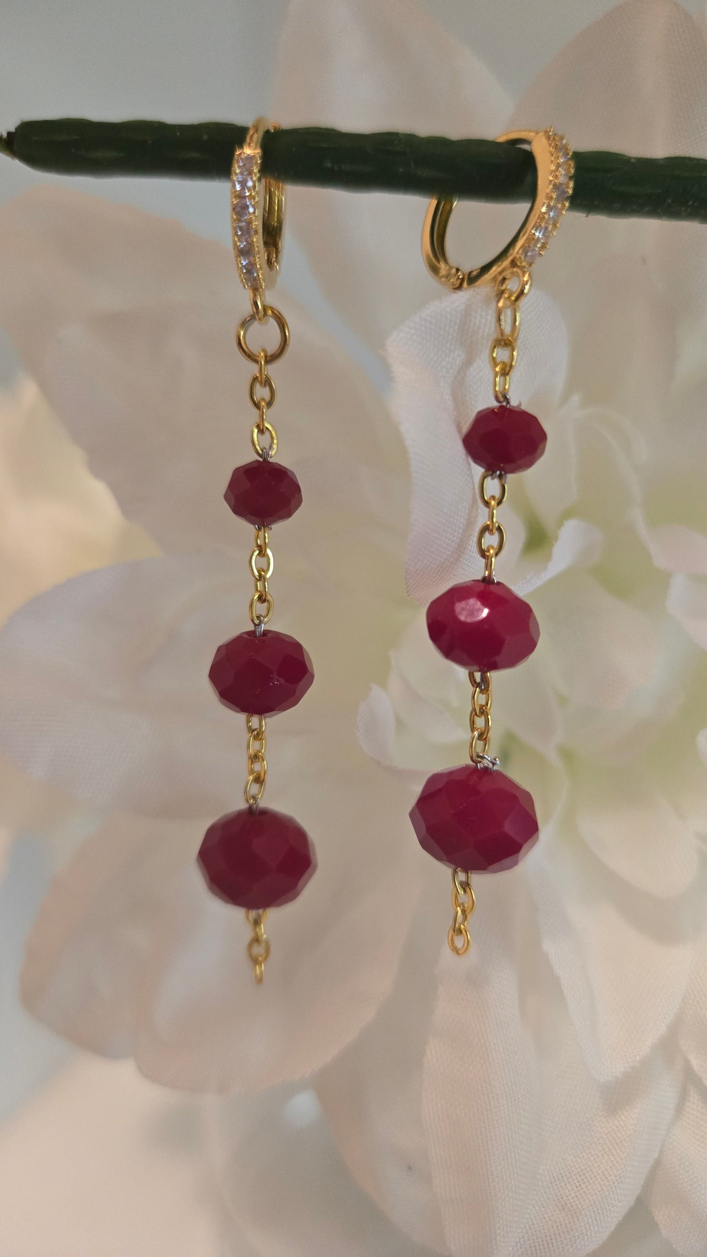 Ruby Drop Chain Earrings