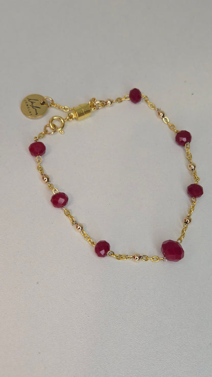 Ruby Chain Glow Bracelet with ruby-red crystal beads on a gold-tone chain, view 6