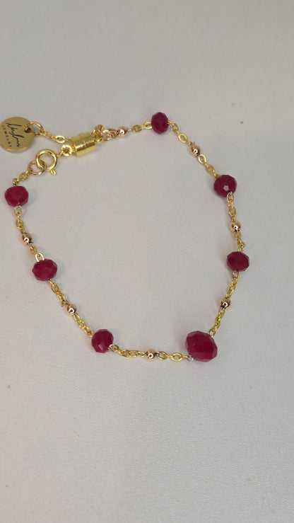 Ruby Chain Glow Bracelet with ruby-red crystal beads on a gold-tone chain, view 8