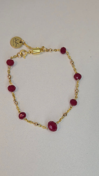 Ruby Chain Glow Bracelet with ruby-red crystal beads on a gold-tone chain, view 9