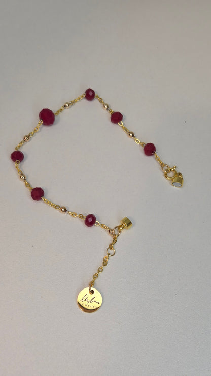 Ruby Chain Glow Bracelet with ruby-red crystal beads on a gold-tone chain, view 11