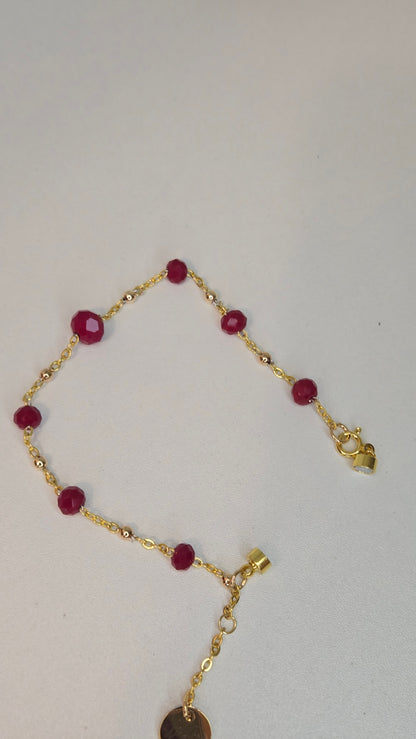 Ruby Chain Glow Bracelet with ruby-red crystal beads on a gold-tone chain, view 12