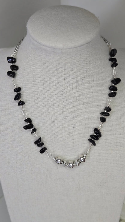 Silver Shadow Necklace with dark beads and soft metallic accents, view 4