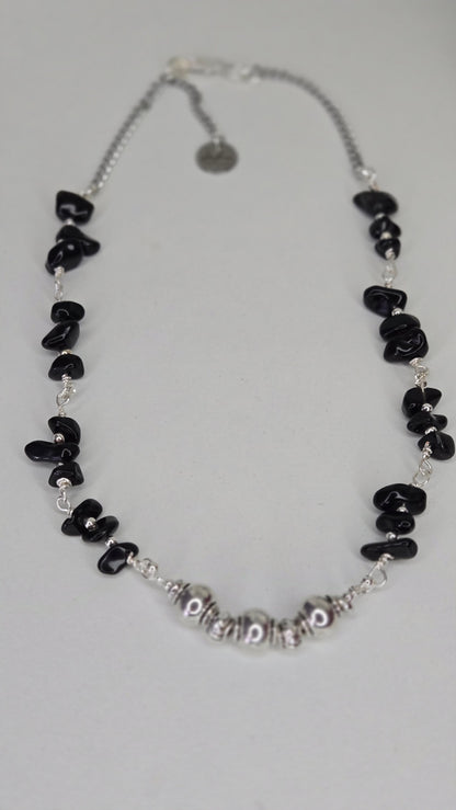 Silver Shadow Necklace with dark beads and soft metallic accents, view 5