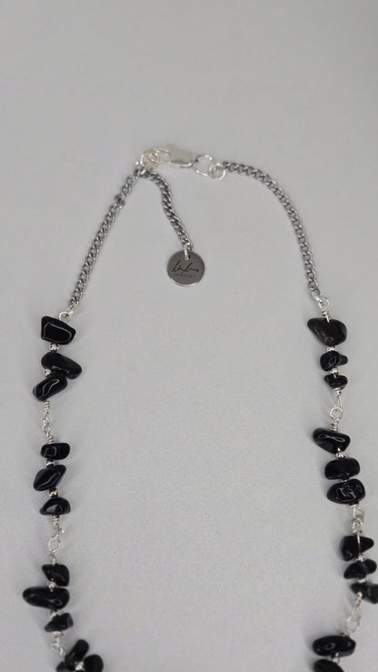 Silver Shadow Necklace with dark beads and soft metallic accents, view 8