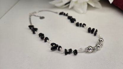 Silver Shadow Necklace with dark beads and soft metallic accents, view 9