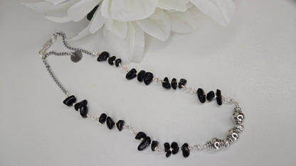 Silver Shadow Necklace with dark beads and soft metallic accents, view 11