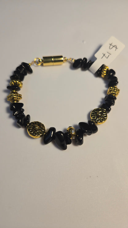 Black Royal Bracelet with black stones and gold-tone accents