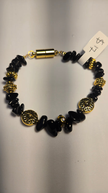 Black Royal Bracelet with black stones and gold-tone accents, view 3