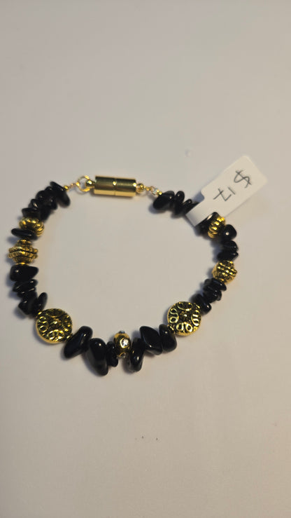 Black Royal Bracelet with black stones and gold-tone accents, view 5
