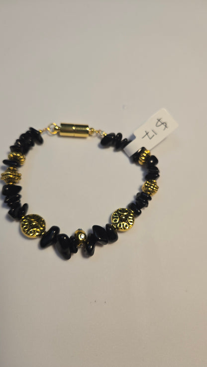 Black Royal Bracelet with black stones and gold-tone accents, view 6