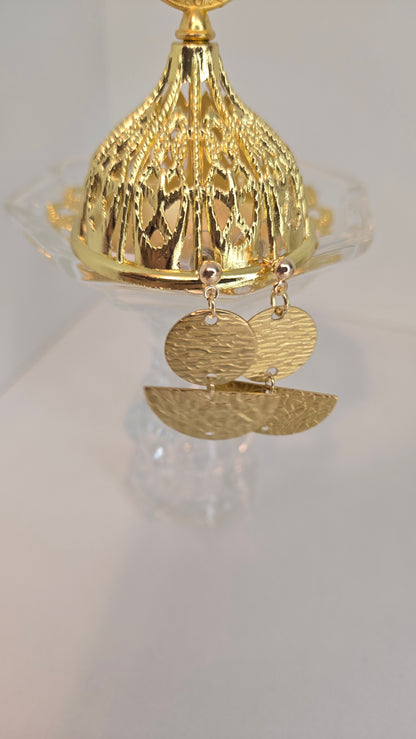 Golden Whispers Engraved Drop Earrings with engraved gold-tone discs, view 2