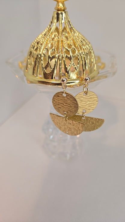 Golden Whispers Engraved Drop Earrings with engraved gold-tone discs, view 3