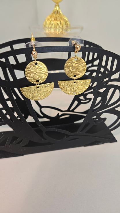 Golden Whispers Engraved Drop Earrings with engraved gold-tone discs, view 4