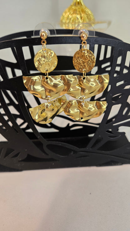 Golden Whispers Engraved Drop Earrings with engraved gold-tone discs, view 6