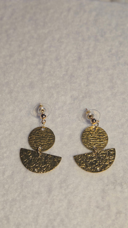 Golden Whispers Engraved Drop Earrings with engraved gold-tone discs, view 8