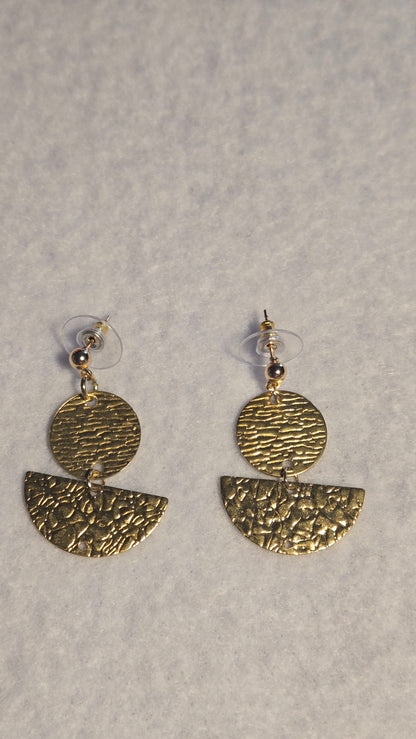 Golden Whispers Engraved Drop Earrings with engraved gold-tone discs, view 9