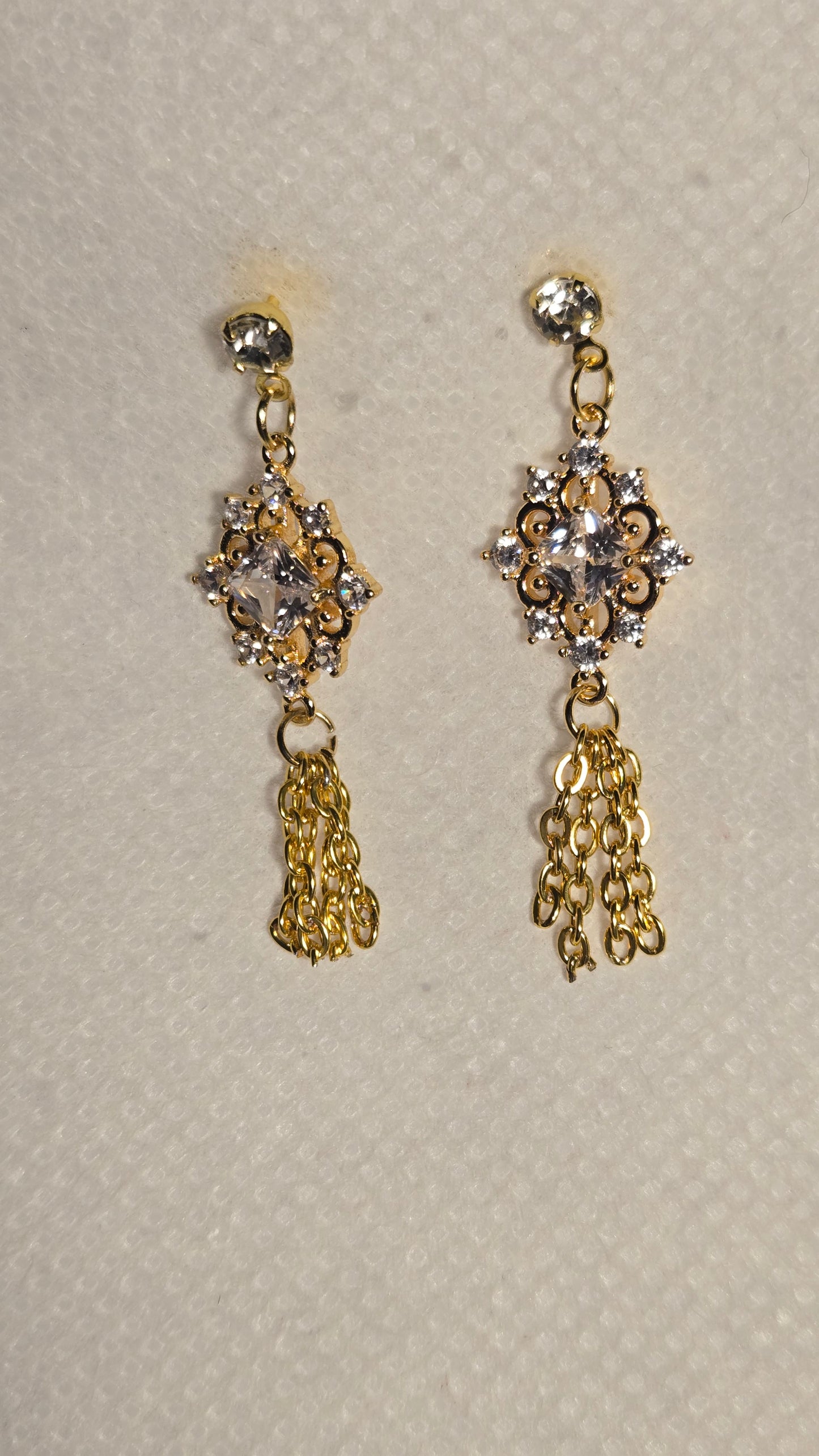 Golden Crystal Tassel Earrings