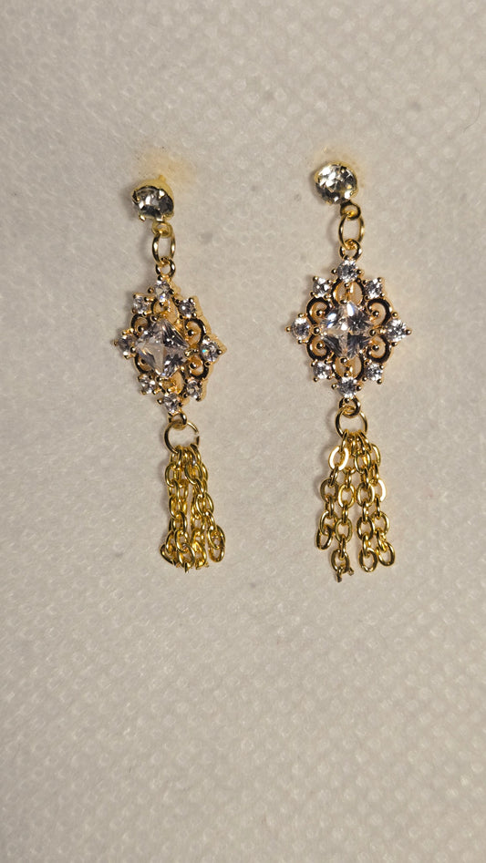 Golden Crystal Tassel Earrings