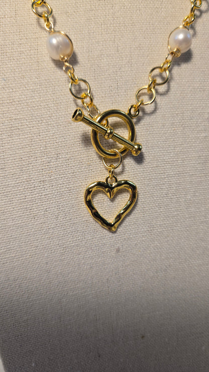 Pearl & Opal Heart Pendant Necklace with white and gray beads and gold-tone chain, view 5