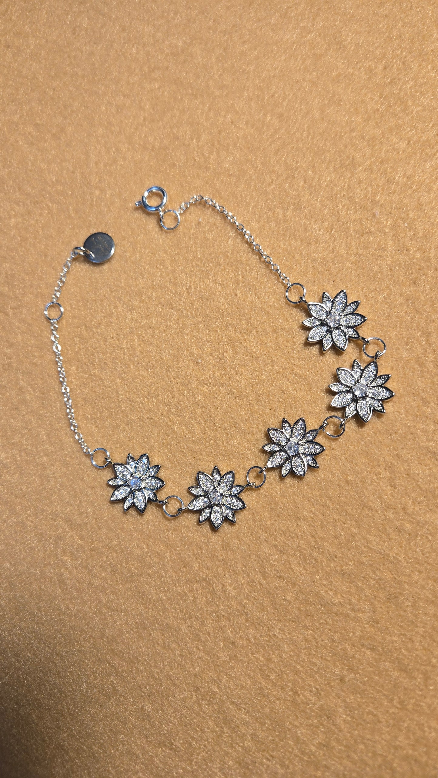 Silver Zircon Flower Bracelet