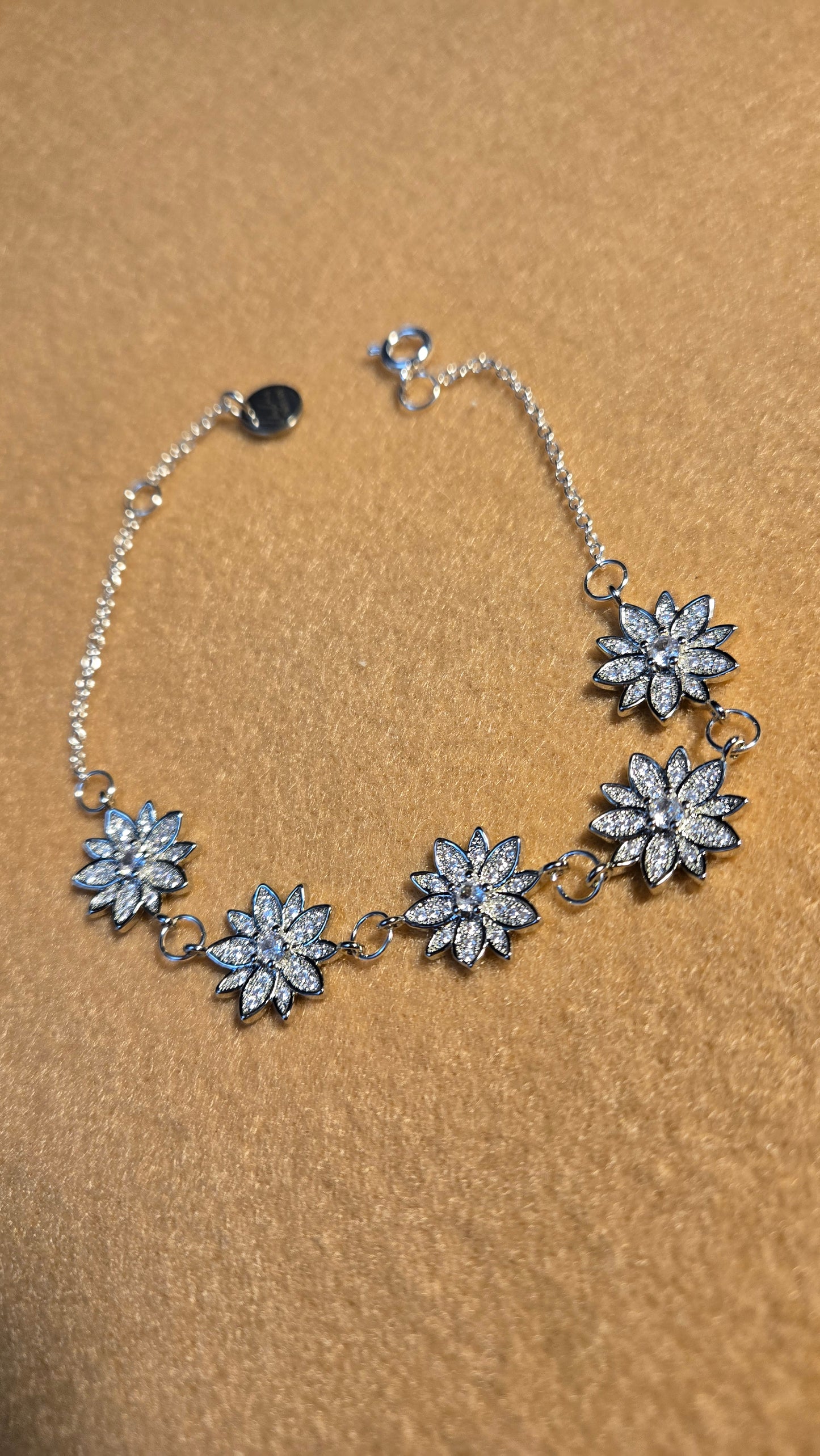 Silver Zircon Flower Bracelet