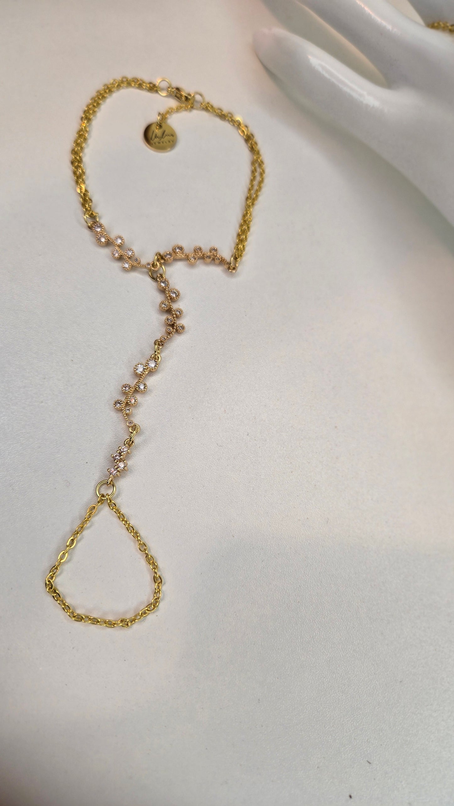 Elegant Hand Chain Bracelet with a modern outfit