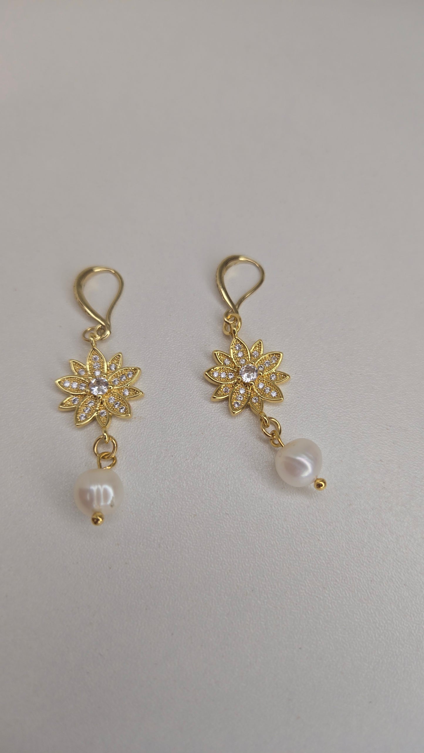 Close-up of Pearl Bloom Earrings showcasing freshwater pearls