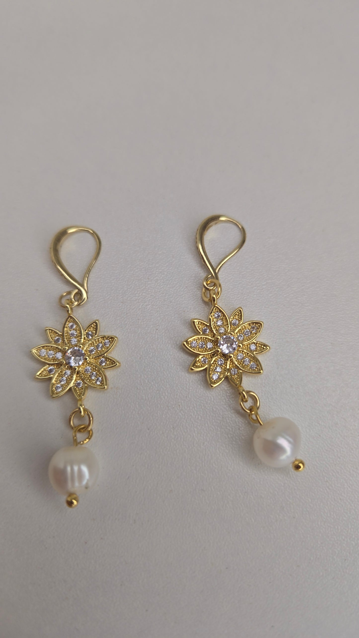 Elegant Pearl Bloom Earrings displayed against a soft background