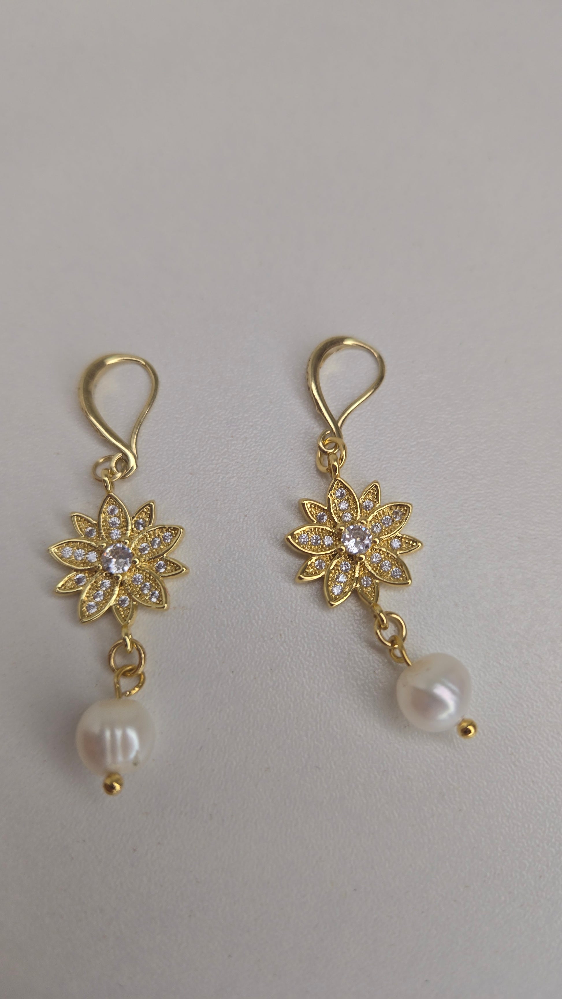 Elegant Pearl Bloom Earrings displayed against a soft background