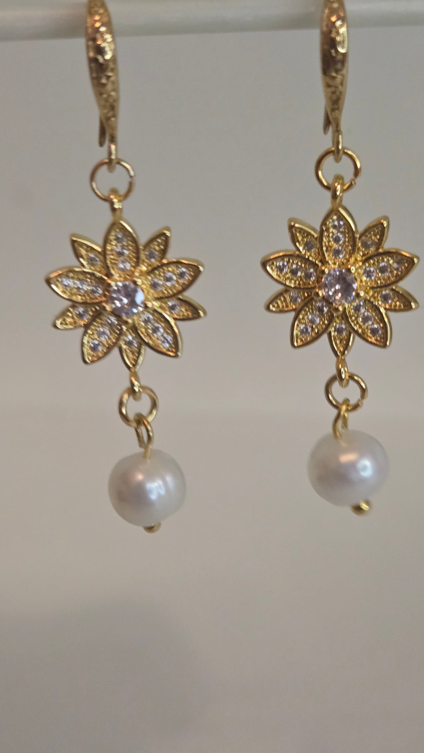 Pearl Bloom Earrings with freshwater pearls on a delicate chain