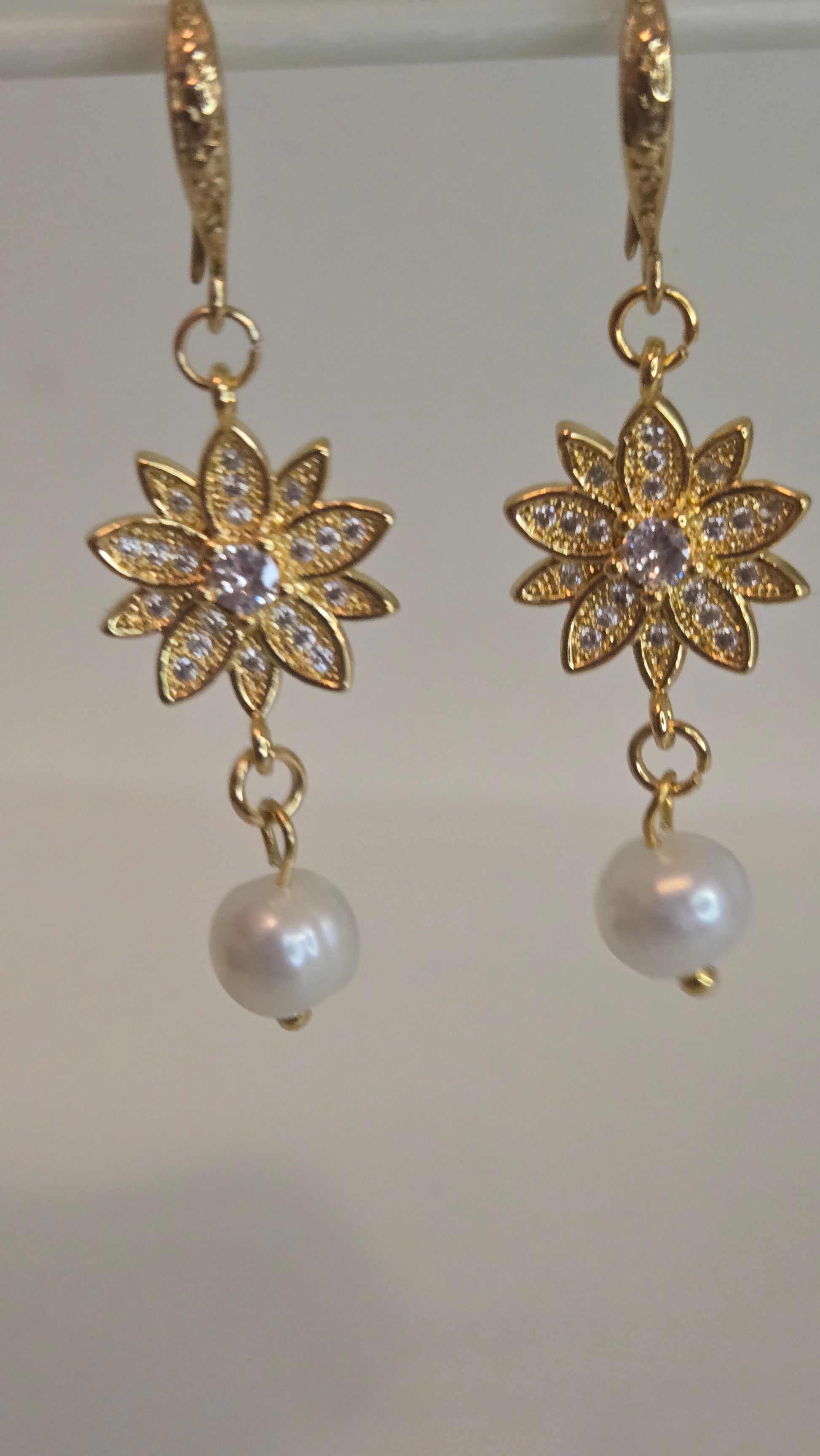 Pearl Bloom Earrings with freshwater pearls on a delicate chain