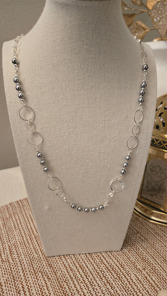 Close-up of Natural Hematite Necklace showcasing its shine