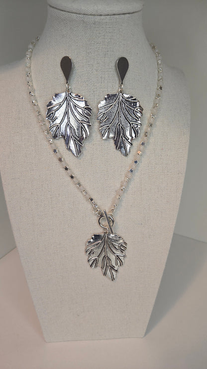 Nature Leaves Silver-Tone Jewelry with leaf-shaped necklace and earring designs