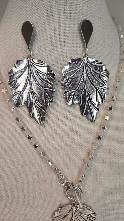 Nature Leaves Silver-Tone Jewelry with leaf-shaped necklace and earring designs, view 3