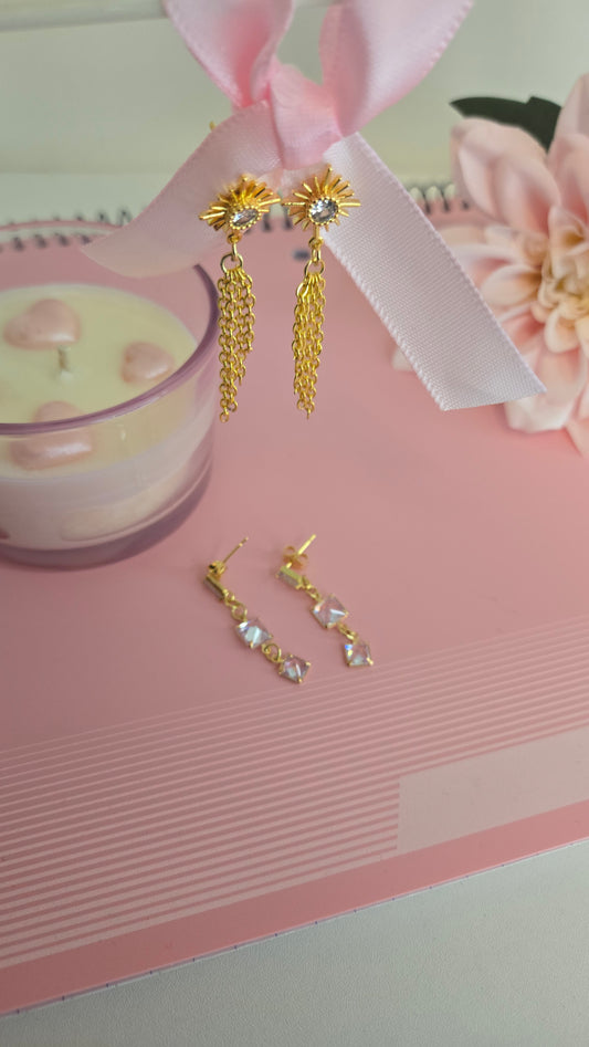 Golden Bloom Touch Set gold-tone earrings with floral design, view 2