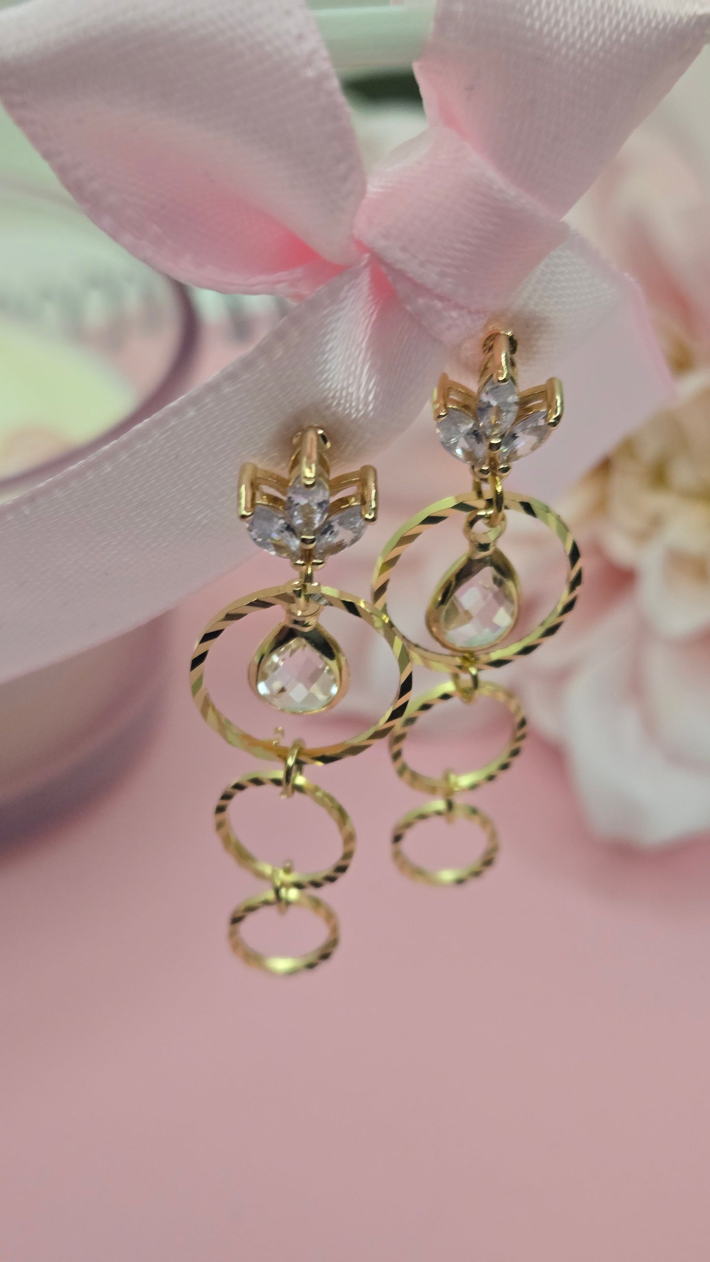 High-quality gold-plated earrings, close detail