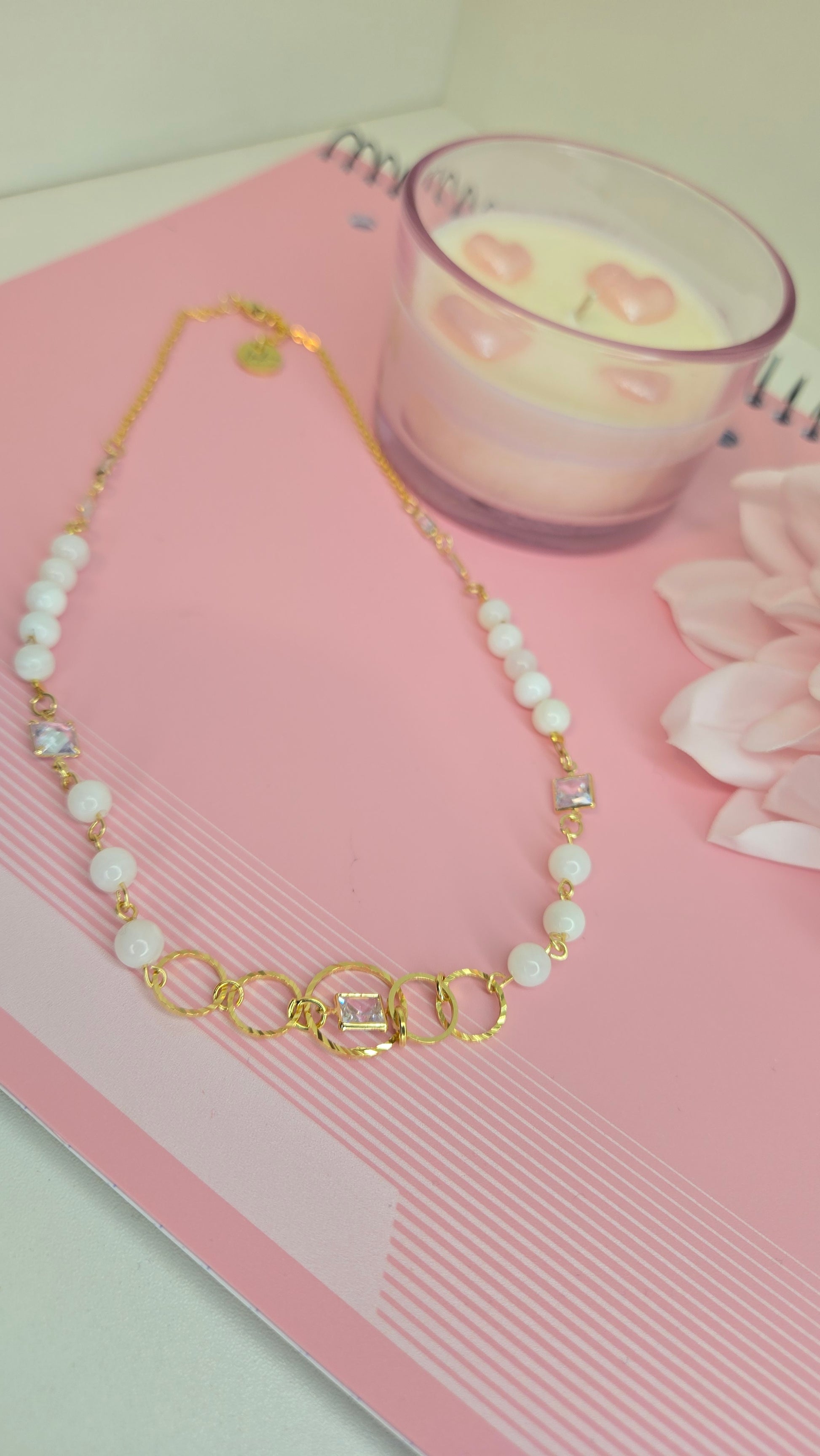 Detailed view of the sparkling stones integrated into the Dream Pearl Necklace