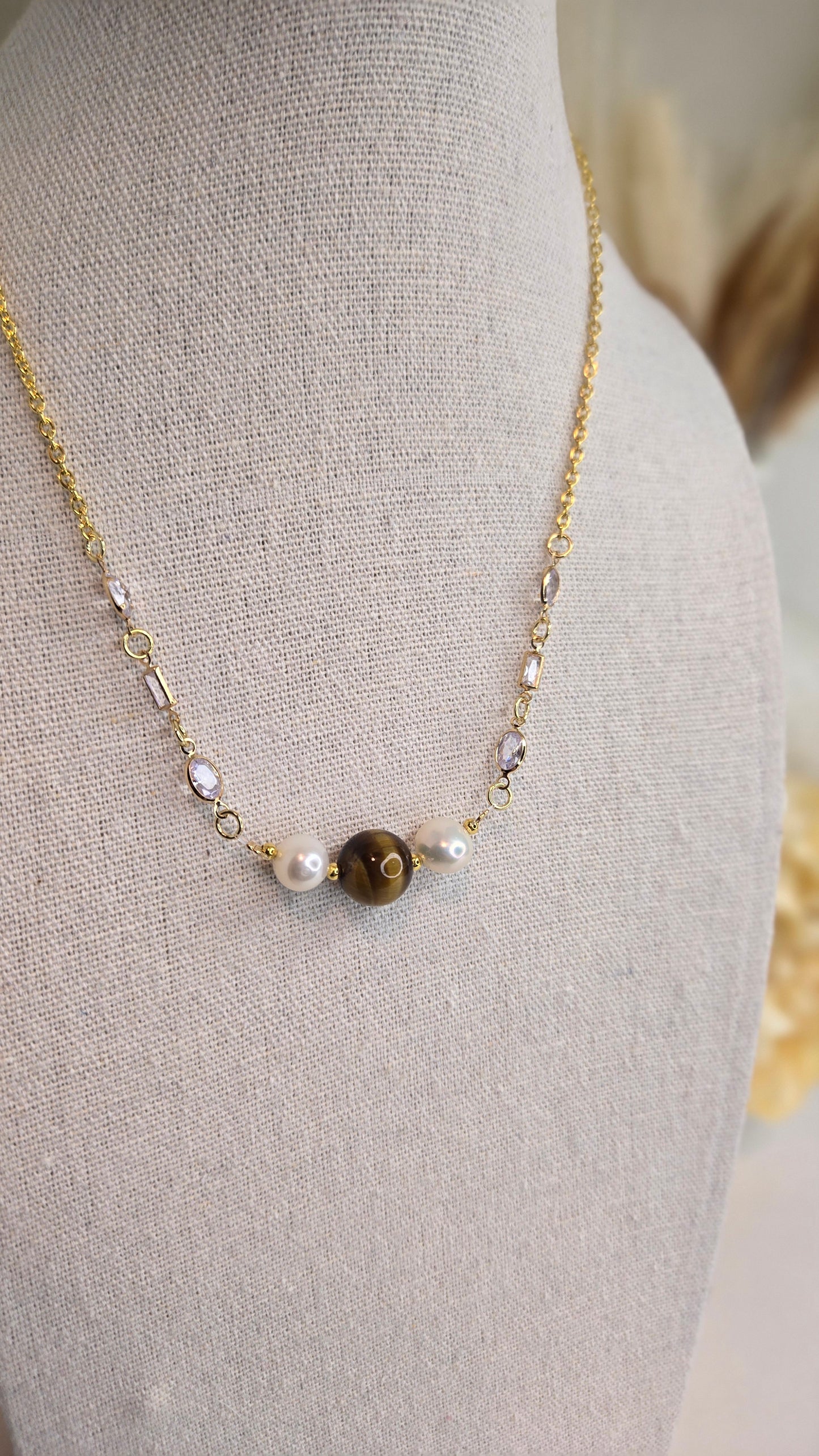 Tiger Eye & Pearl Elegance Necklace