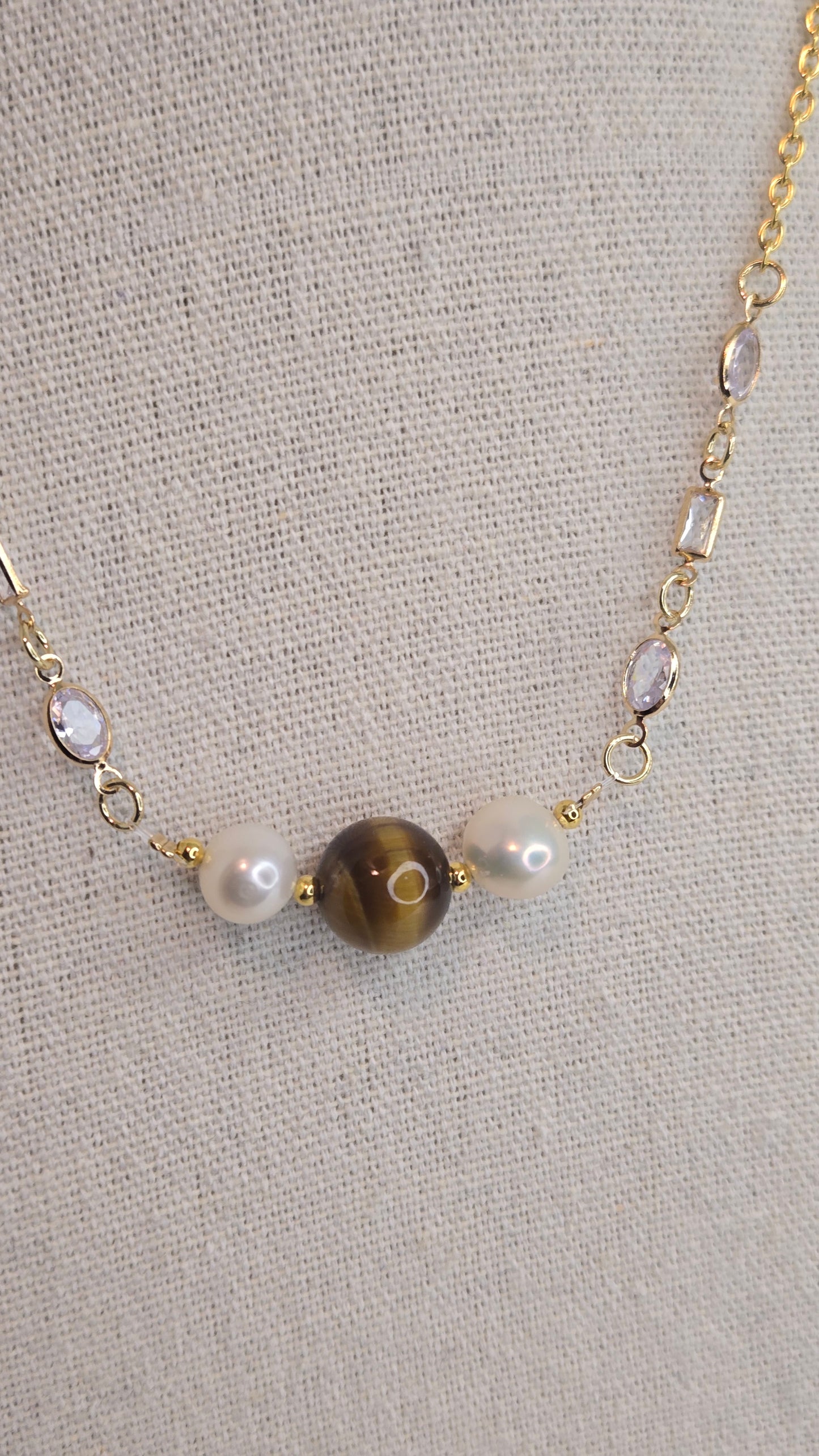 Tiger Eye & Pearl Elegance Necklace