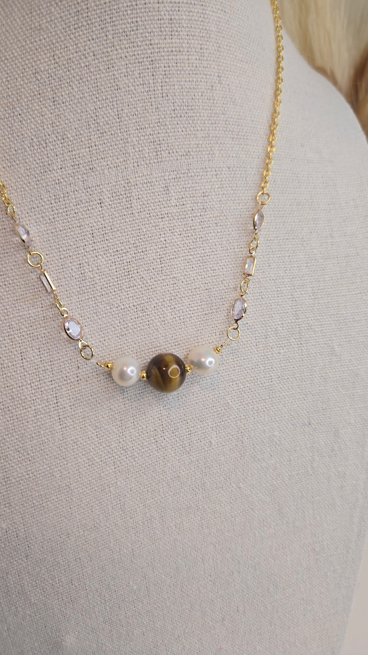 Tiger Eye & Pearl Elegance Necklace