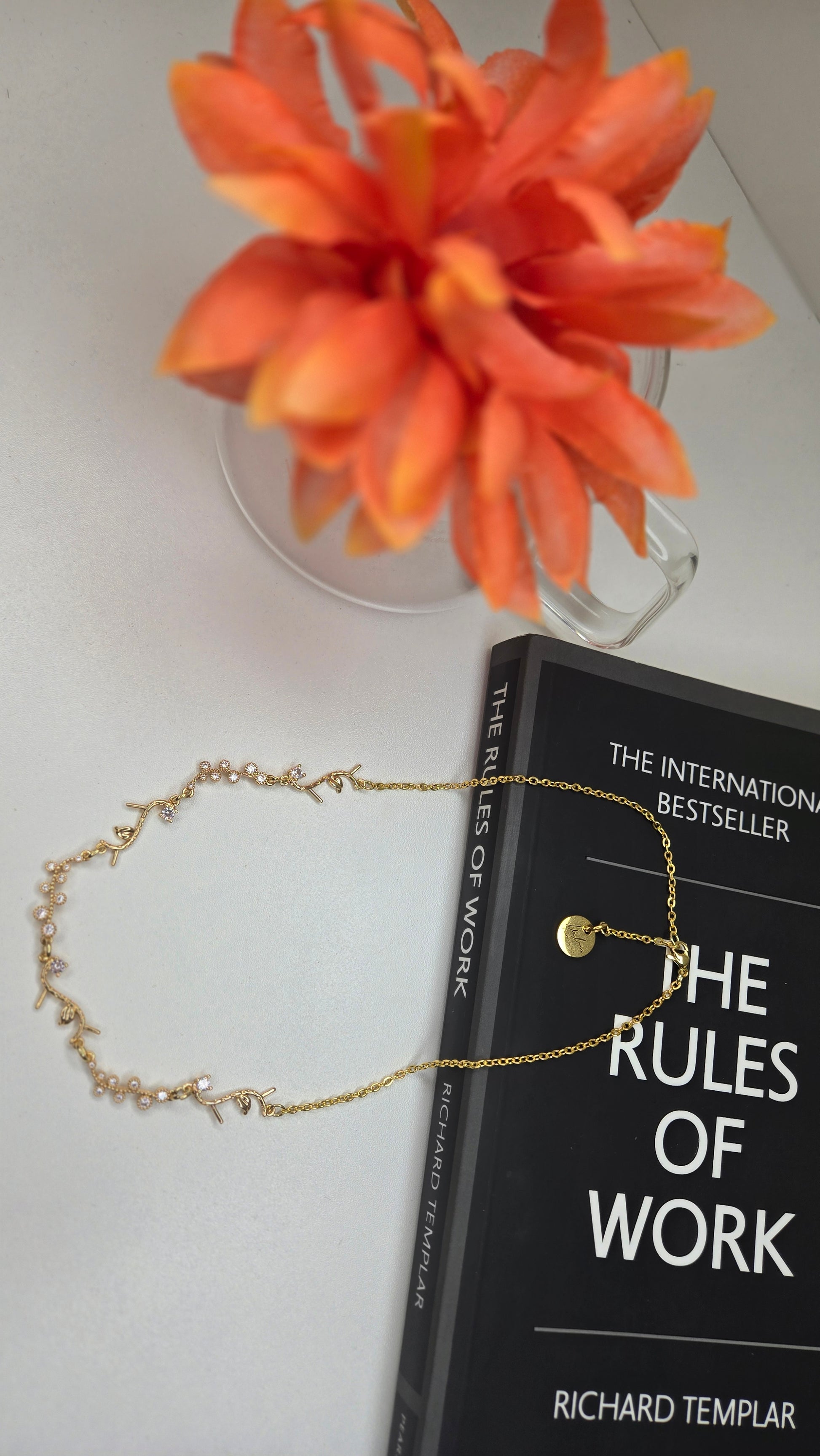 Close-up of the intricately designed Golden Branch Necklace