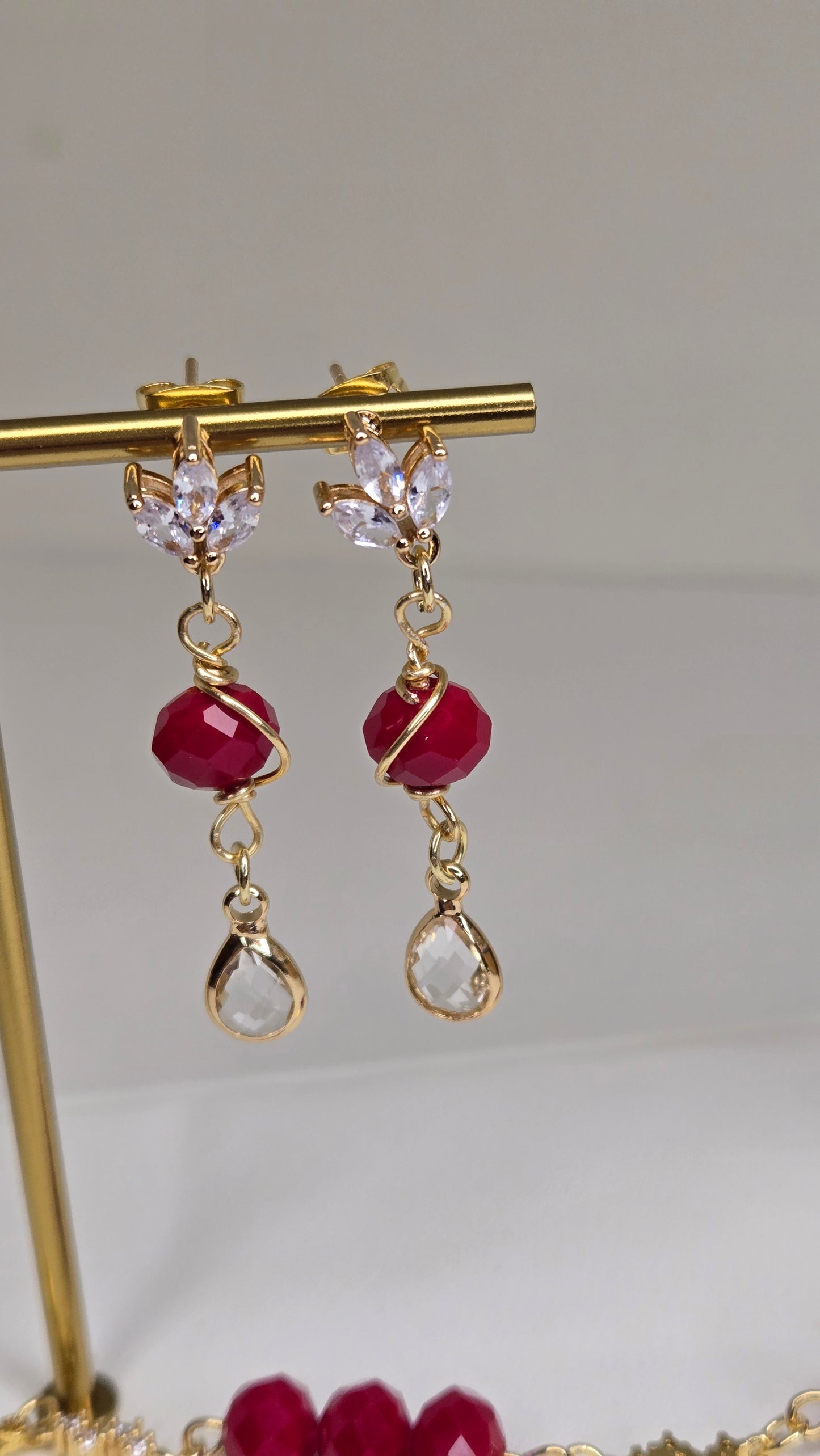 Detailed view of the Elegant Red Crystal jewelry pieces