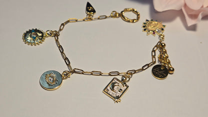 Gold Charm Bracelet with eye and moon charms