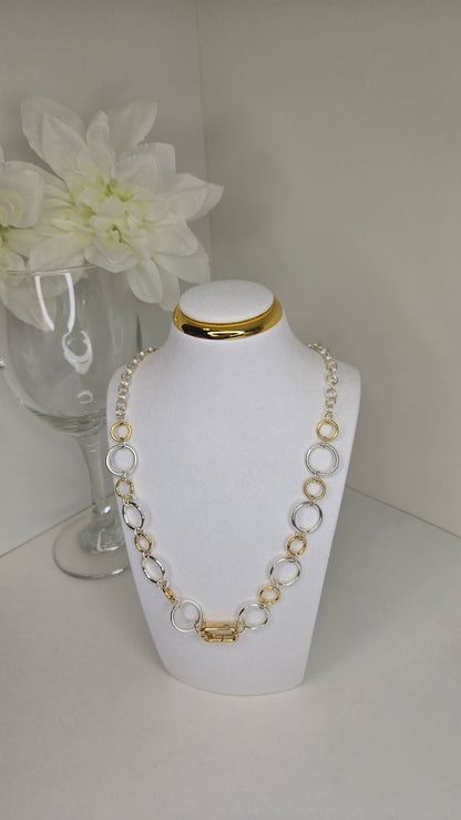 Golden Silver Chain Necklace with silver-tone links and gold-tone toggle closure, view 10
