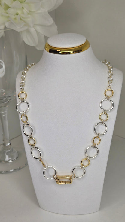 Golden Silver Chain Necklace with silver-tone links and gold-tone toggle closure, view 9
